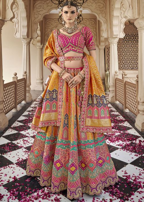 Multicolored Embroidered Bridal Lehenga Choli