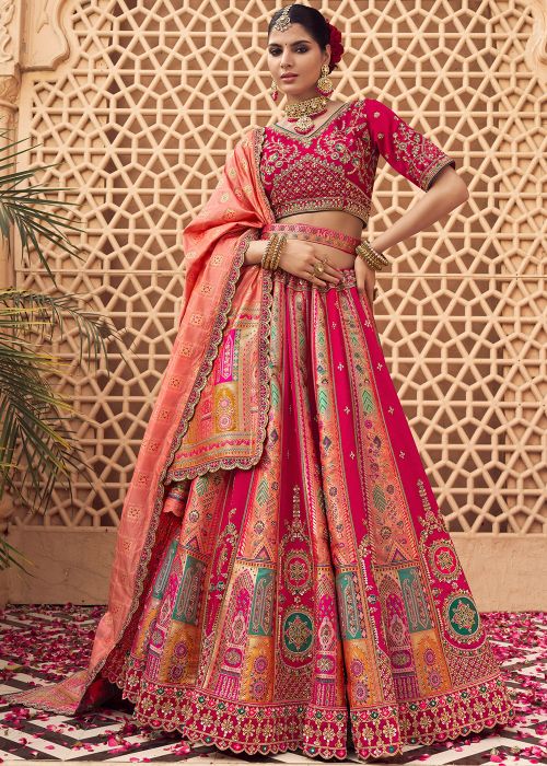 Pink Zari Woven Lehenga Choli In Banarasi Silk