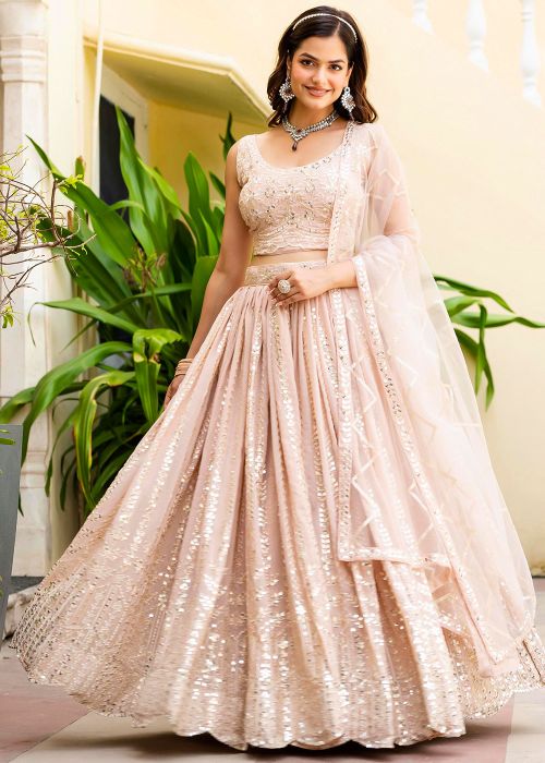 Baby Pink Georgette Lehenga Choli With Sparkle Work
