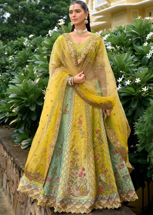 Green Silk Lehenga Choli With Zari Embroidery