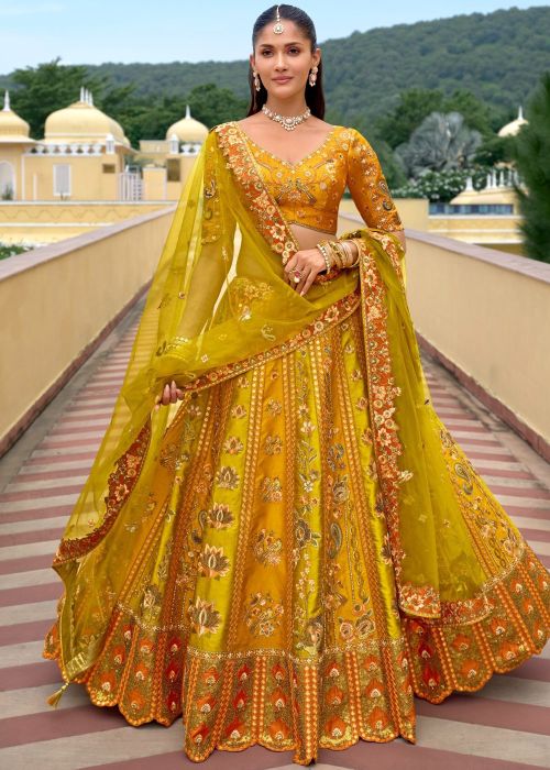 Yellow Silk Lehenga Choli With Zari And Sequins