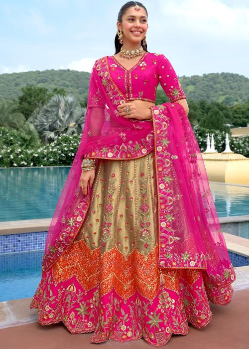 Beige Silk Lehenga Choli With Sequins Work