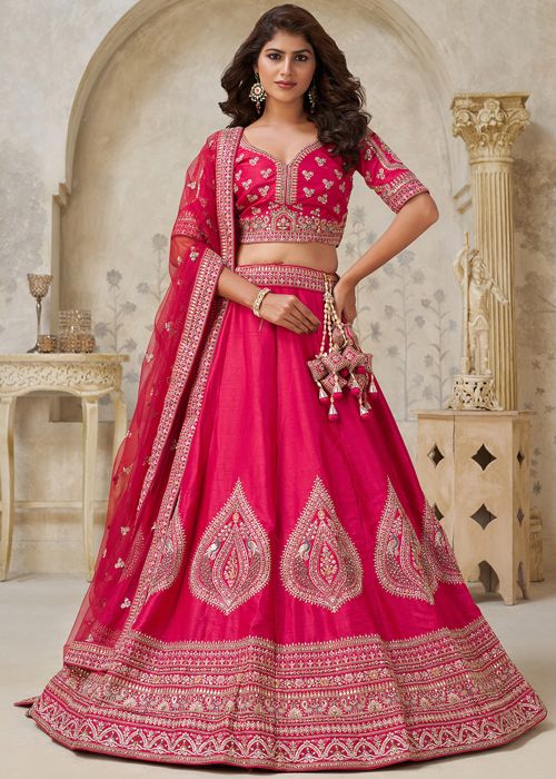 Rani Pink Silk Lehenga Choli With Rich Zari Detailing