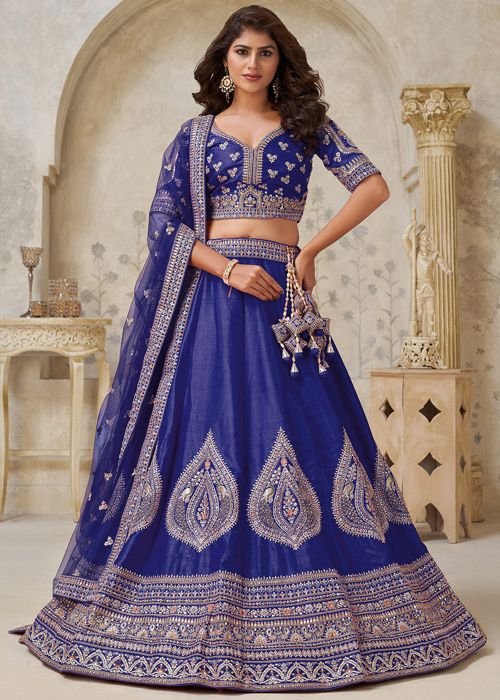 Purple Silk Lehenga Choli With Golden Zari Embroidery
