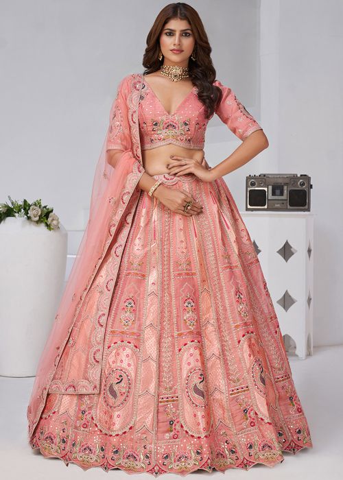 Pink Banarasi Silk Lehenga Choli With Zari Design