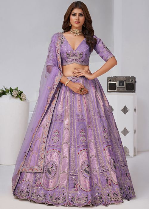 Purple Banarasi Silk Lehenga Choli With Zari Detailing