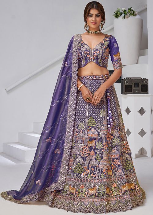 Purple Organza Lehenga Choli With Zari Highlights