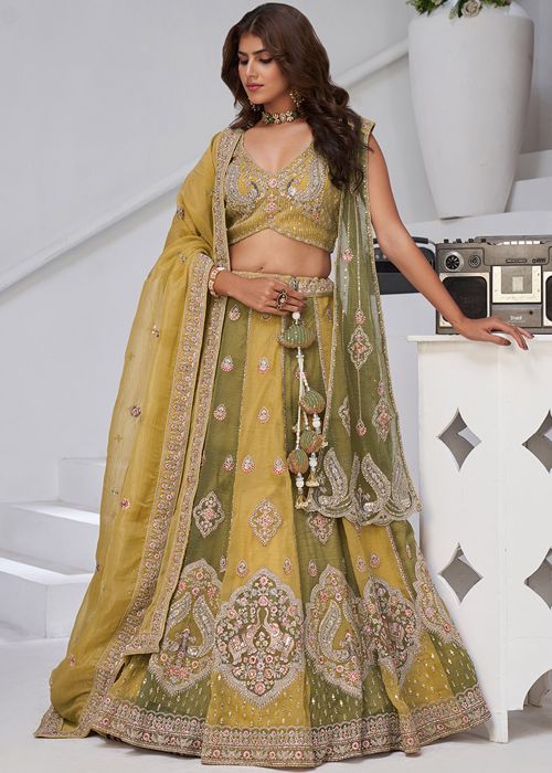 Yellow Georgette Lehenga Choli With Dual Dupattas