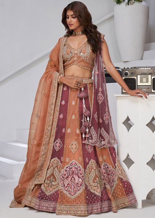 Orange Georgette Lehenga Choli With Thread Embroidery