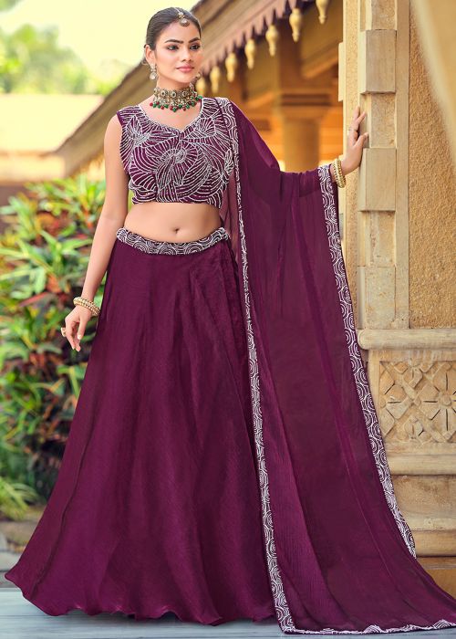 Purple Silk Lehenga Choli With Sequins Embroidery