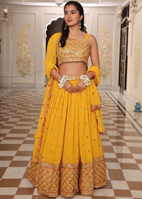 Yellow Georgette Lehenga Choli With Thread Embroidery