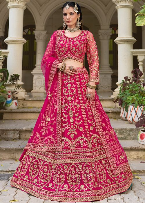 Pink Net Lehenga Choli With Dori Accents