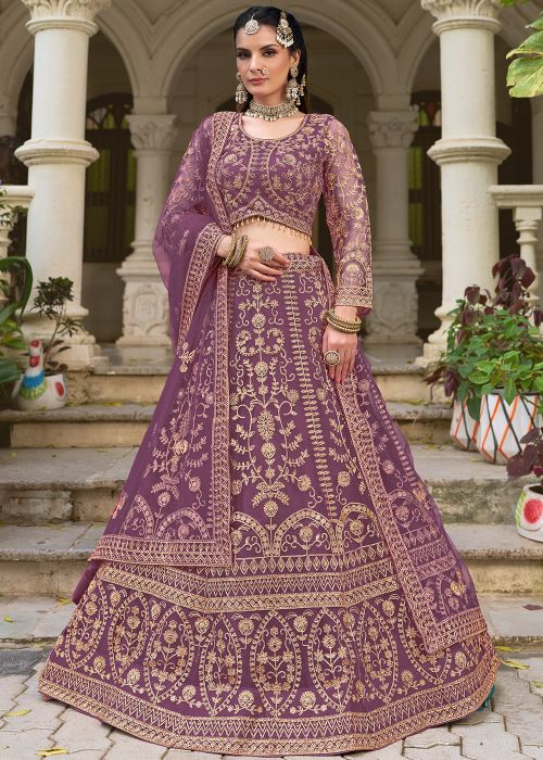 Purple Net Lehenga Choli With Dori Detailing