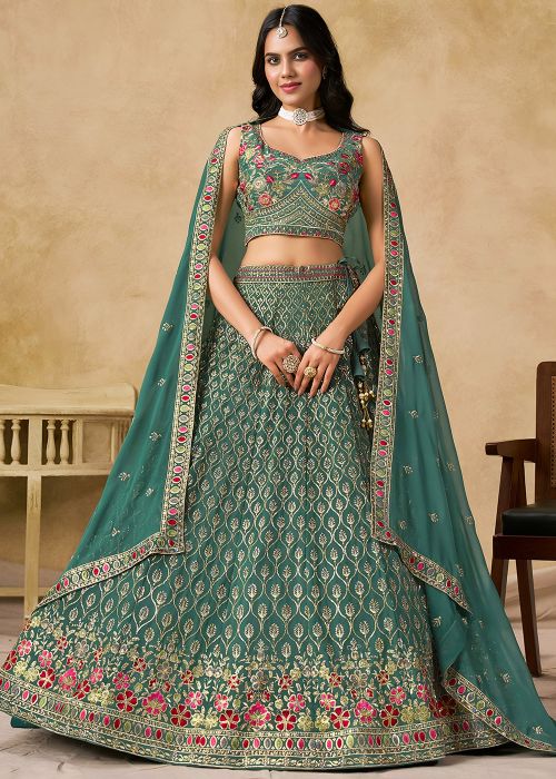 Blue Georgette Lehenga Choli With Sequins Work
