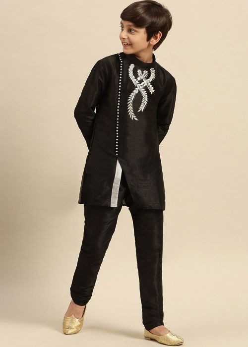 Black Kids Readymade Embroidered Kurta Pajama