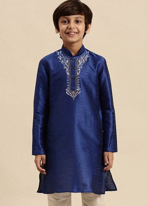 Readymade Blue Embroidered Kids Kurta Pajama