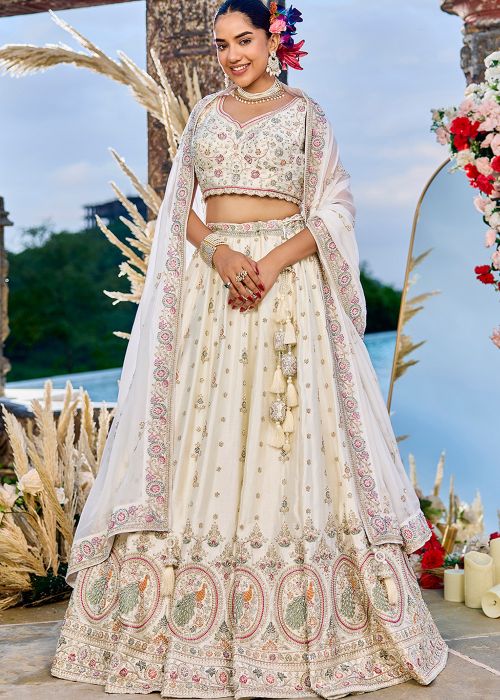 Cream Silk Lehenga Choli With Intricate Embroidery