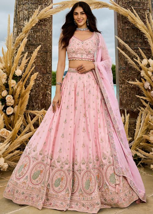 Pink Silk Lehenga Choli With Delicate Embellishments