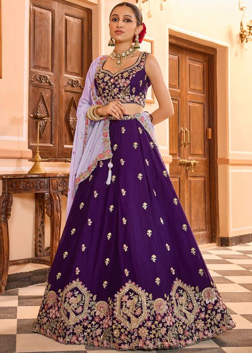 Purple Georgette Lehenga Choli With Thread Detailing
