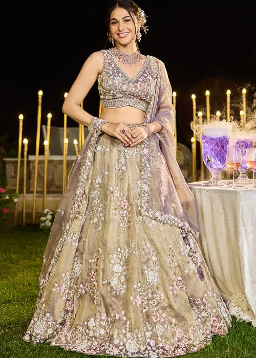 Dual Tone Lavender Tissue Lehenga Choli With Sequins