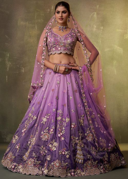 Purple Tissue Lehenga Choli With Statement Borders