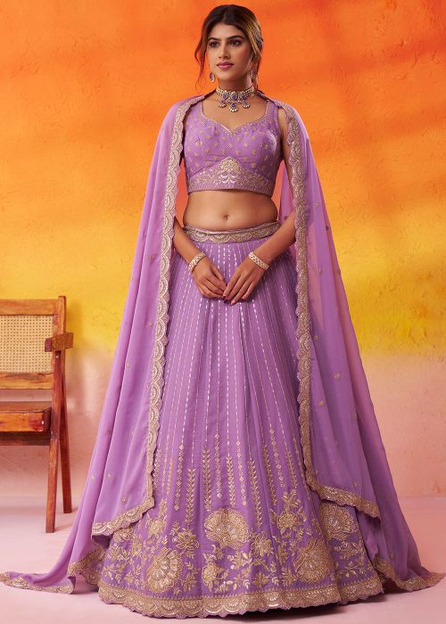Purple Tissue Lehenga Choli With Sequins Lines
