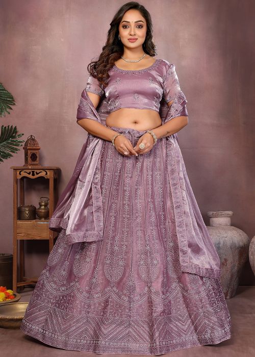 Purple Art Silk Lehenga Choli With Thread Embroidery