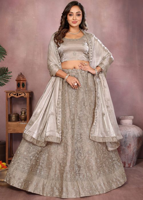 Beige Art Silk Lehenga Choli With Dori Embroidery