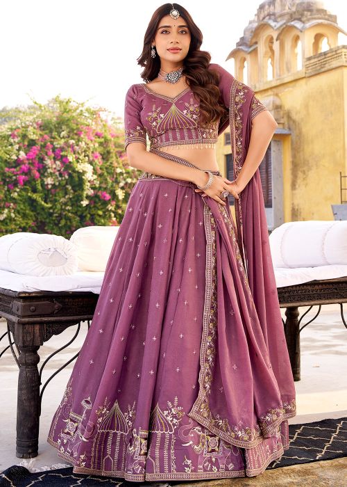 Lavender Crepe Lehenga Choli With Palace Motifs
