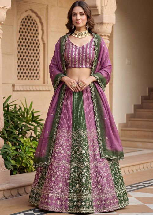 Purple Chiffon Lehenga Choli With Zari Work