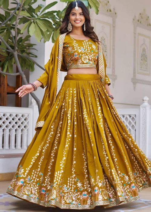 Yellow Art Silk Lehenga Choli With Thread Work