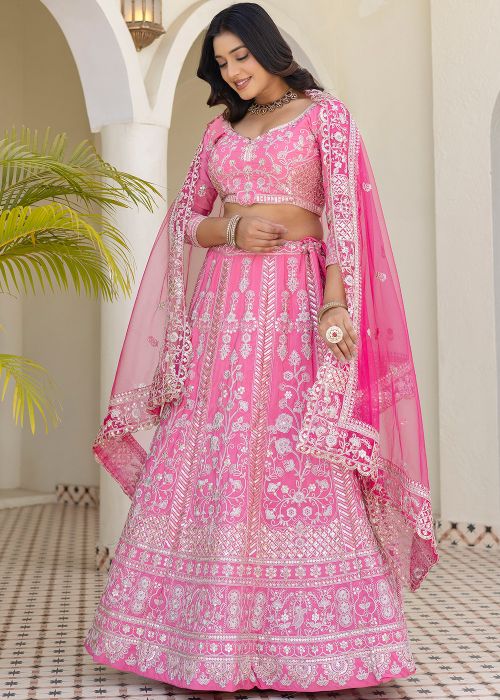 Pink Crepe Lehenga Choli With Sequin Work