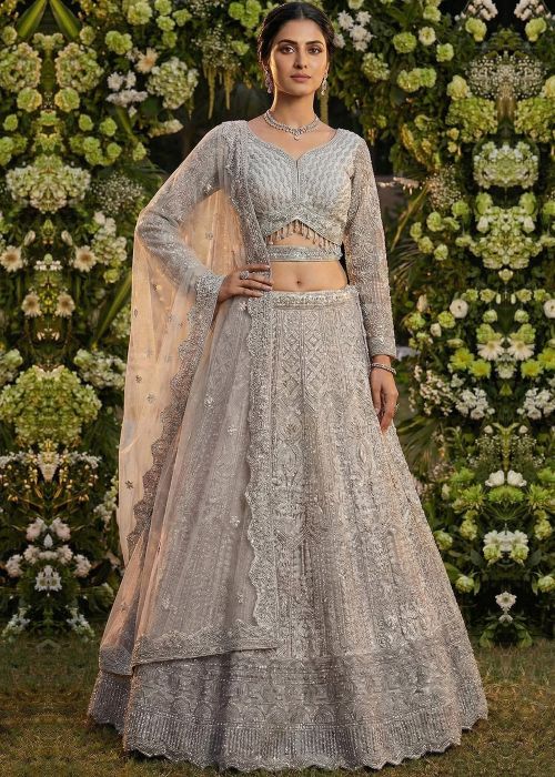 Silver Net Lehenga Choli With HandWork Embroidery