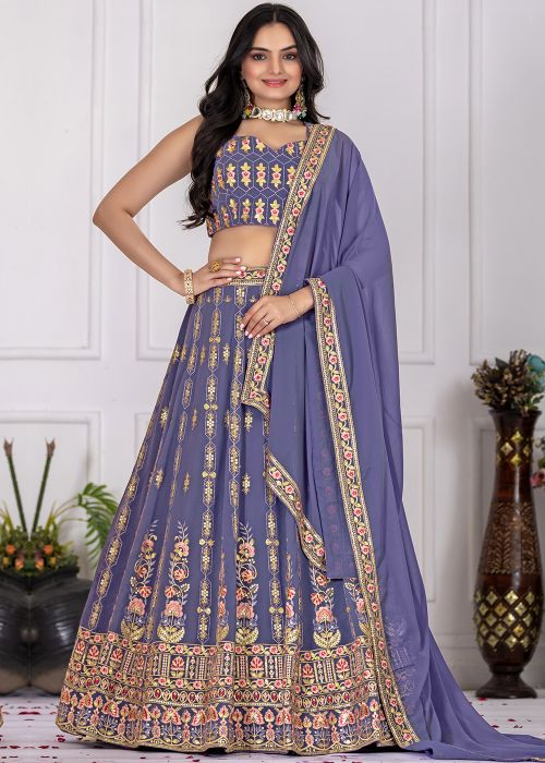 Lavender Georgette Lehenga Choli With Zari Work