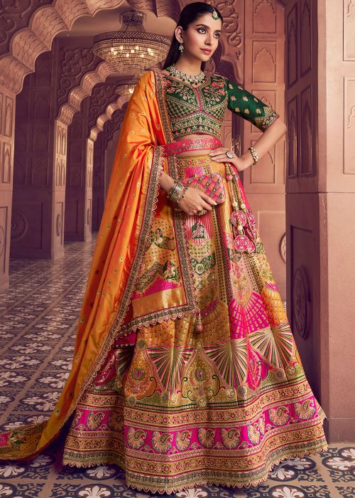 Multicolored Bridal Lehenga Choli With Woven Work