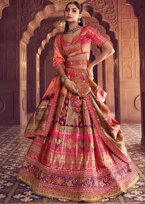 Multicolor Bridal Lehenga Choli With Woven Details