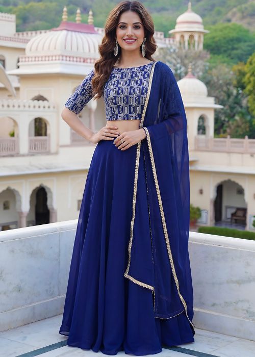 Royal Blue Georgette Lehenga Choli With Zari Embroidery