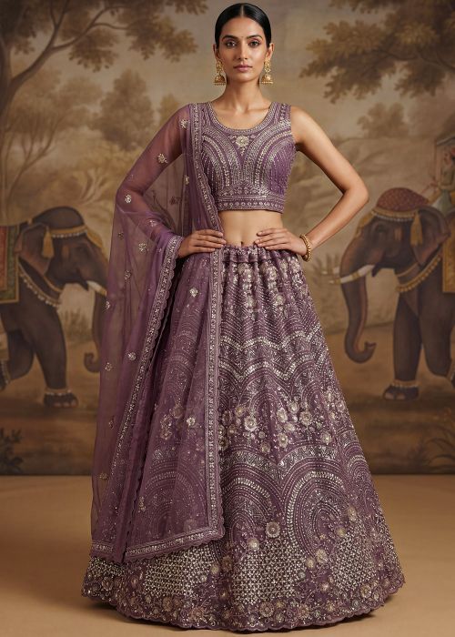 Puple Net Lehenga Choli With Zari Work