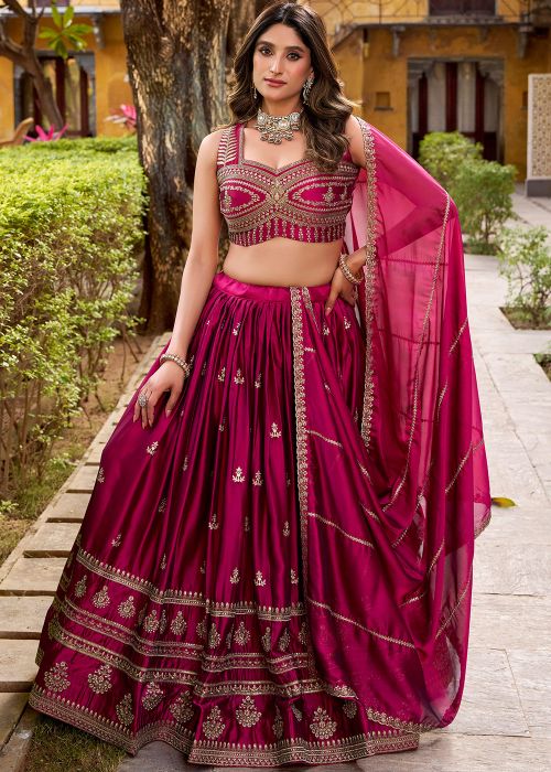 Magenta Art Silk Lehenga With Embroidered Choli