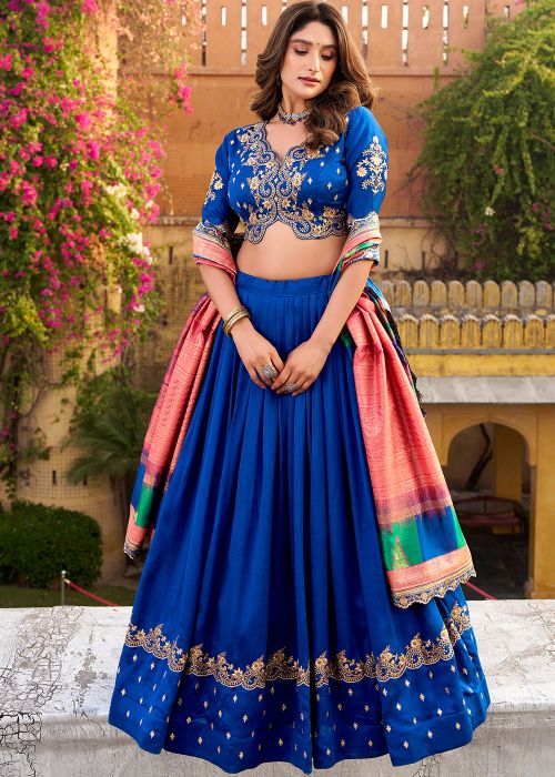 Royal Blue Art Silk Lehenga Choli With Thread Work