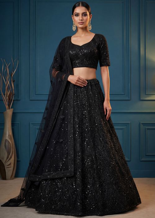 Black Net Lehenga Choli With Stone Detailing