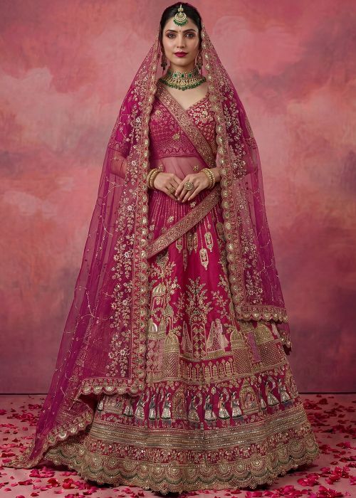 Rani Pink Silk Bridal Lehenga Choli With Stone Work