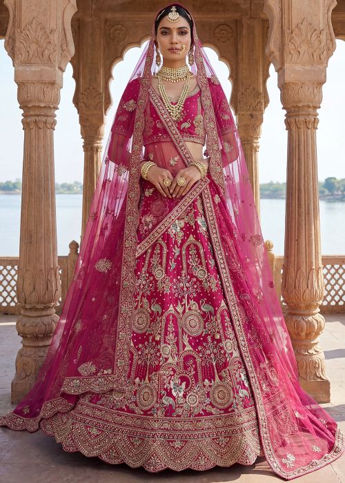 Rani Pink Silk Bridal Lehenga Choli With Palace Work