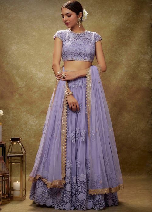 Purple Net Lehenga Choli With Sequin Work