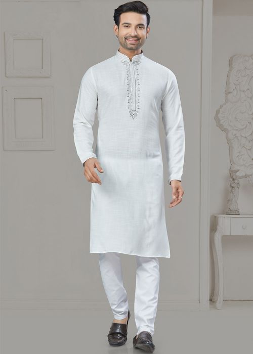 White Readymade Men Kurta Pajama Set