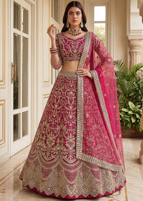 Magenta Net Lehenga Choli With Sequin Work