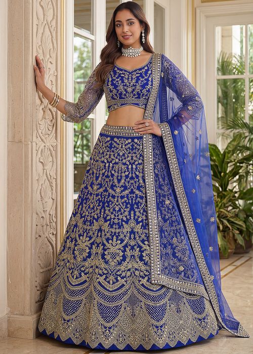 Royal Blue Net Lehenga Choli With Dori Work