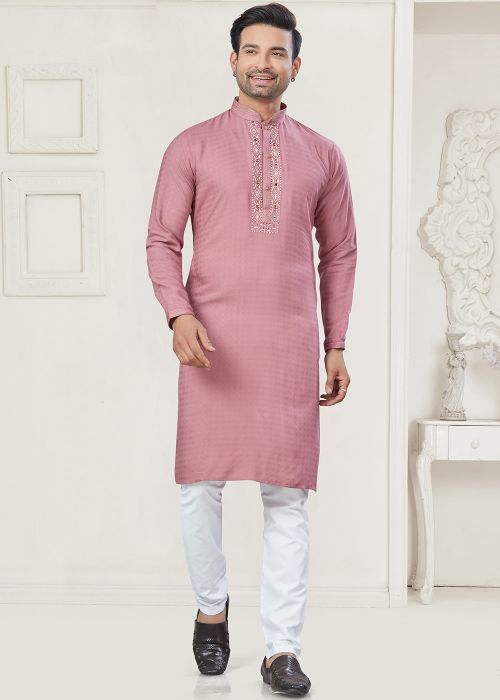 Pink Men Readymade Kurta Pajama