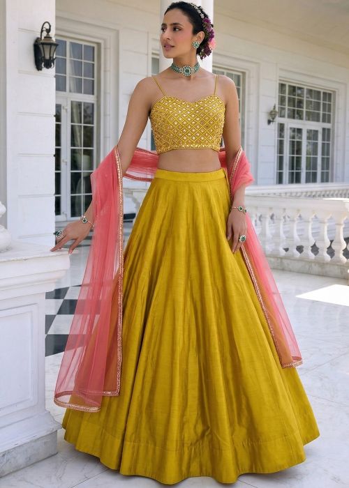 Mustard Yellow Art Silk Lehenga Choli With Dupatta