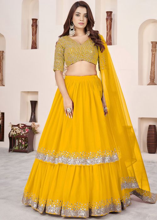 Yellow Georgette Lehenga Choli With Zari Accent
